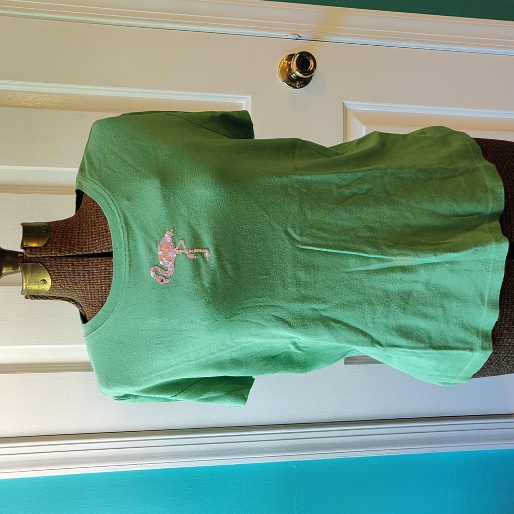 Green Tshirt with sequin flamingo design